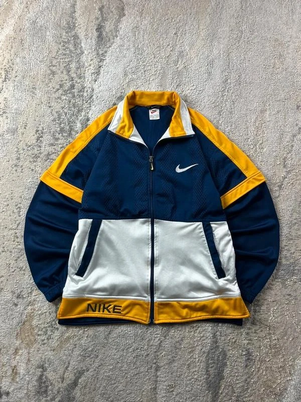 Vintage 90s Nike Navy Yellow Zip Track Jacket Size S